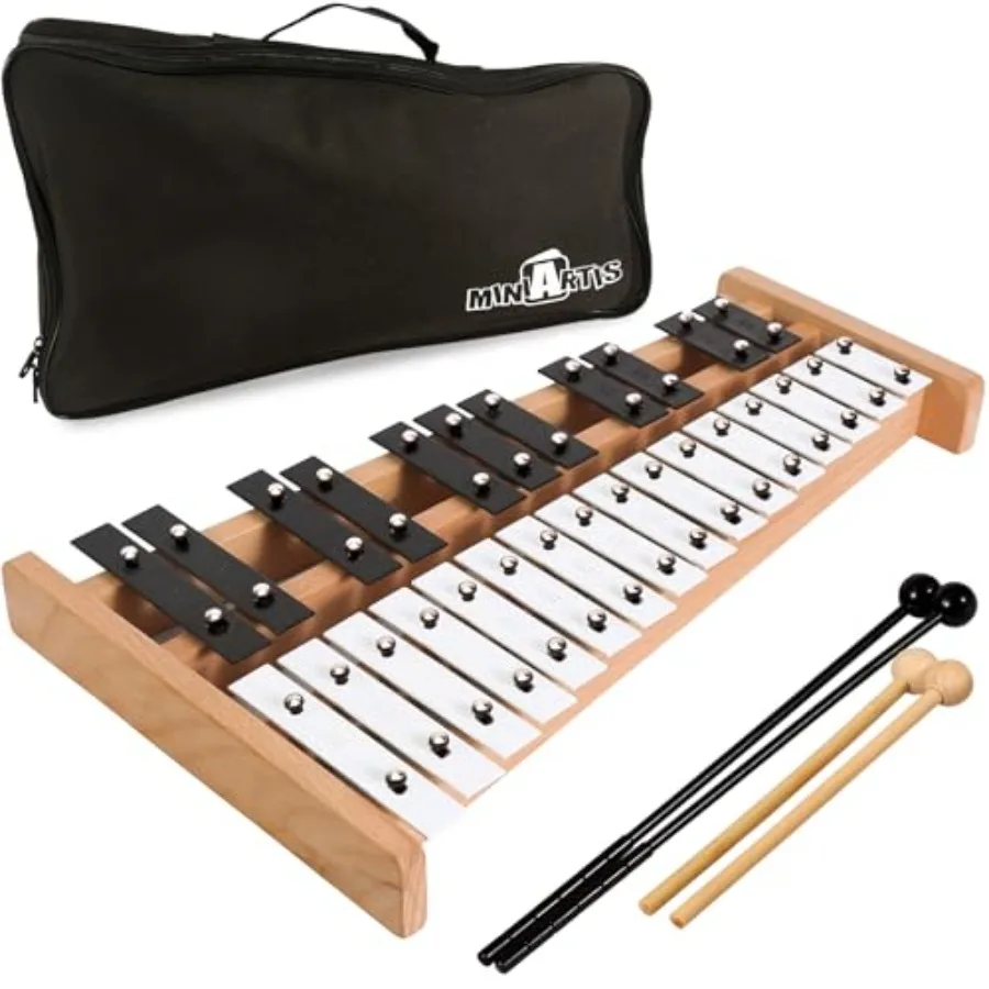 

Full Size Glockenspiel Xylophone 27 Note Metal Keys in Silver for Adults Percussion Musical Instrument with 2 Wooden Beaters an