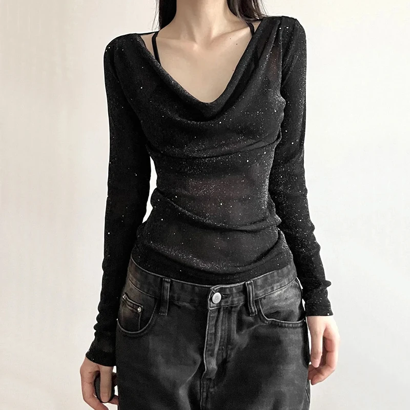 

Sexy T Shirts Women Y2K Aesthetic Streetwear Crop Tees Korean Chic Sweet Long Sleeve Slim Female Chic Tops Vintage Fashion New
