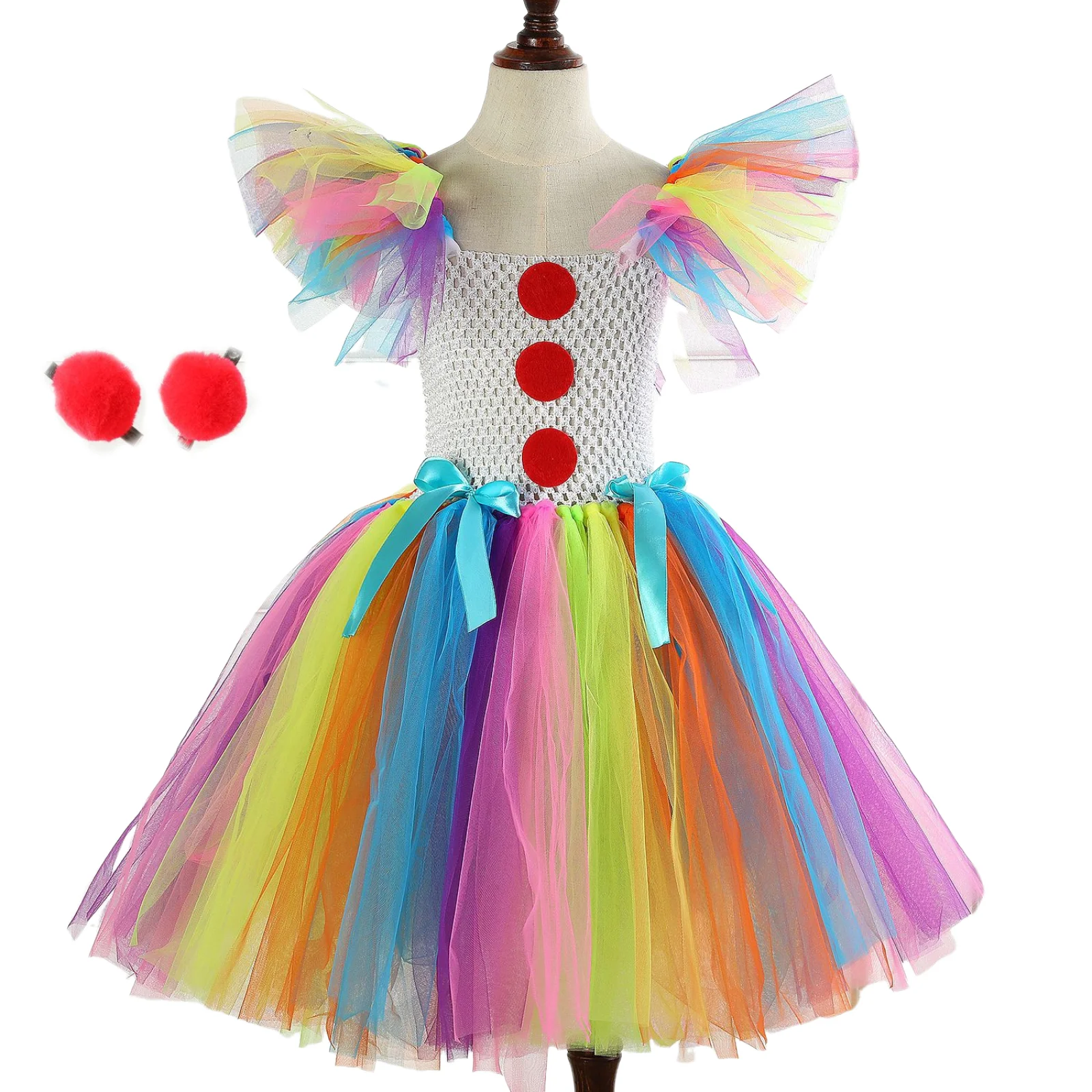 Toddler Baby Girl Colorful Clown Dress Kids Girls Clown Tulle Skirt Princess Sleeveless Birthday Tutu Party Dress for Party