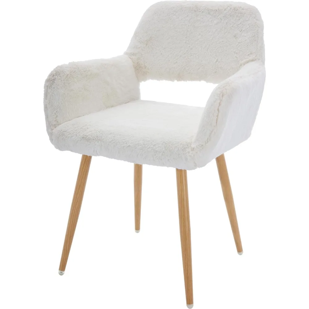 

Настольный стул из искусственного меха для домашнего офиса, пушистый туалетный столик для макияжа, удобное кресло с акцентом и металлическими ножками под дерево, милый обеденный стул