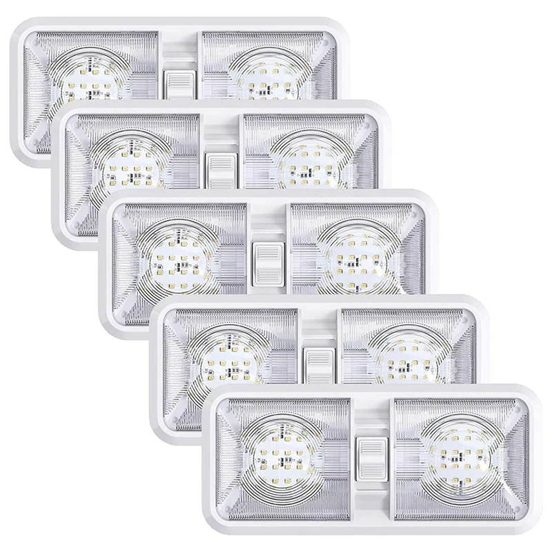 

48 LED 5 Pack RV LED Ceiling Double Dome Light With Switch For Car/RV/Trailer/Camper/Boat,