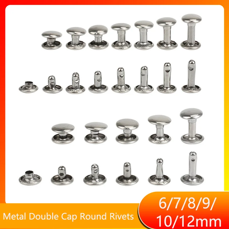 6/7/8/9/10/12mm Metal Double Cap Rivets Stud Round Nail Rivet Collision Nail For Leathercraft Shoes Bag Belt Clothing Garment