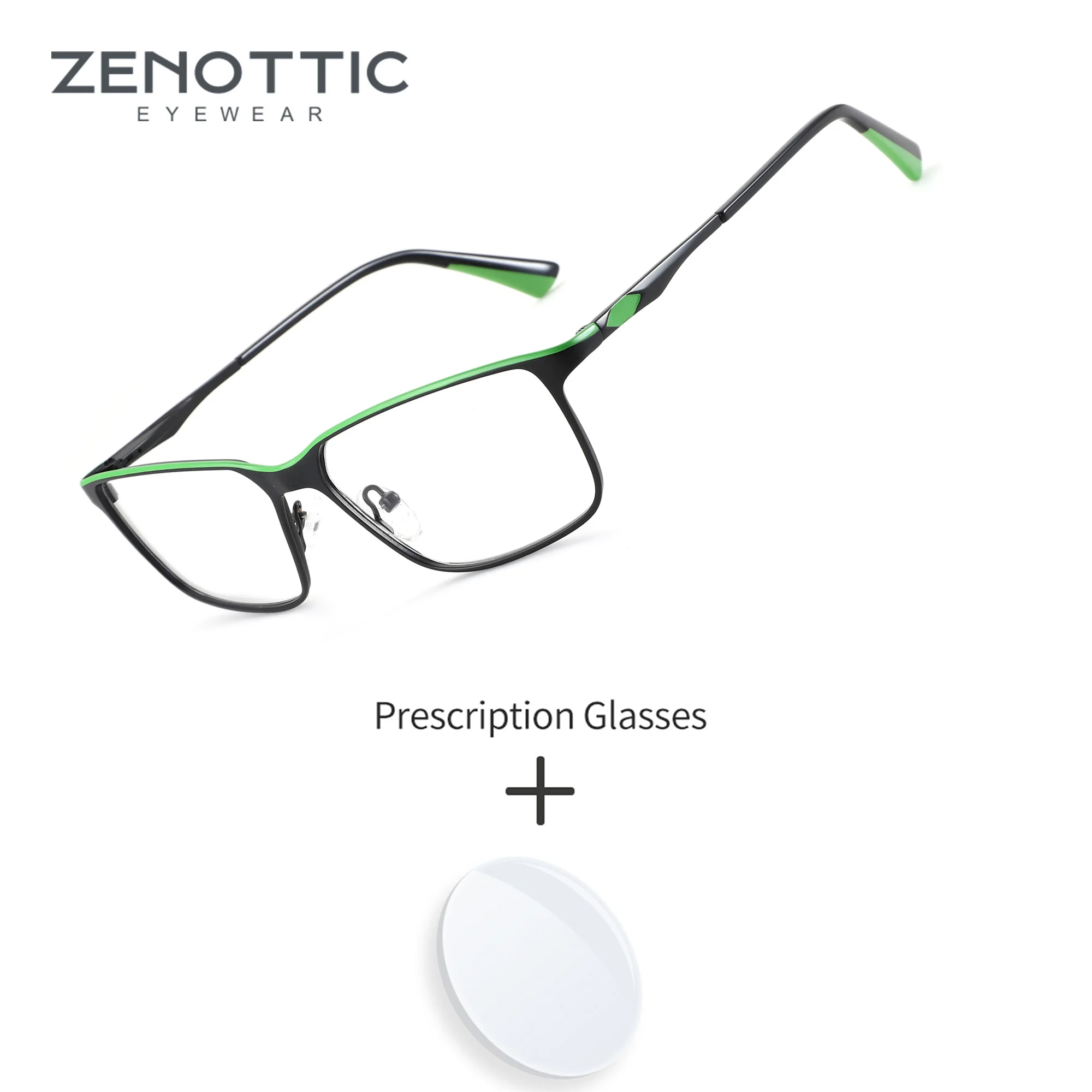 zenottic-mサイズ、長方形のメタルフレーム、男性用、度付きメガネ、多焦点レンズ、ブルーライトカット、クラシックなデザイン。