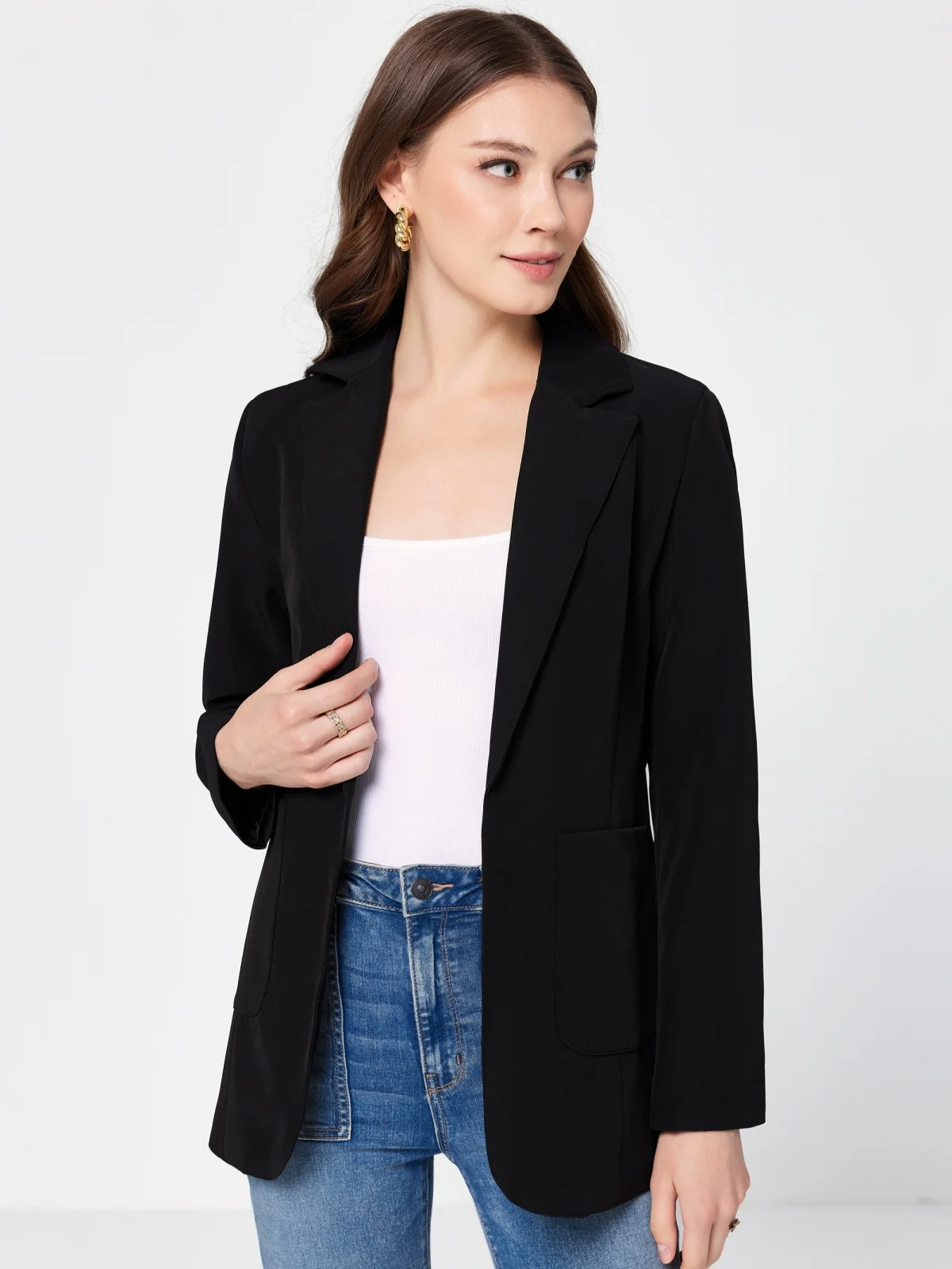 Blazer a maniche lunghe moda donna tinta unita Office Lady elegante giacca femminile top Casual giacca frontale aperta con tasche