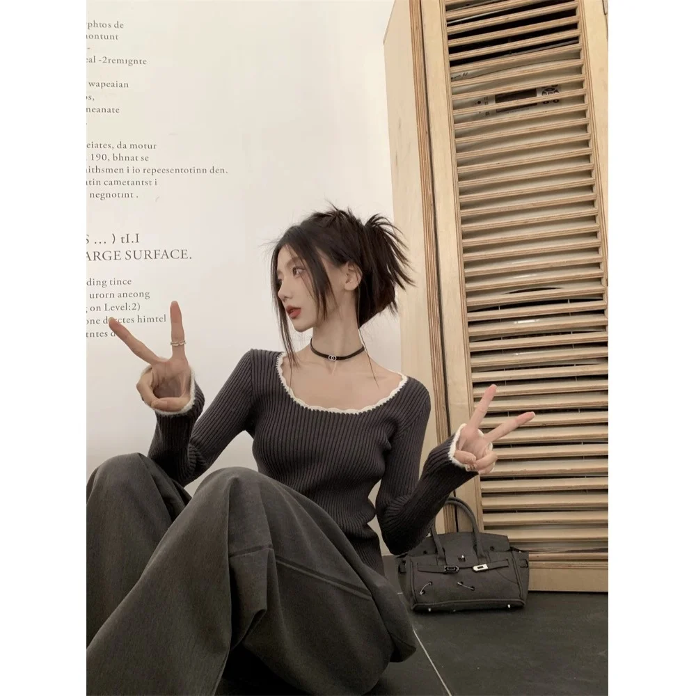 

ay U-Ne Knitted Long Sve Women's Base irt Spring Autumn Faionable Slim Fit Bridesmaid Inner Wear Sweet Sle