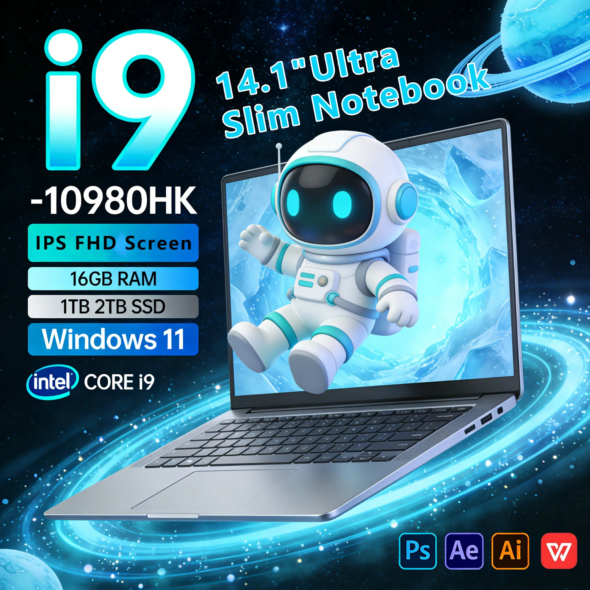 Intel Core i9 10980HK Laptop 14.1" 16GB DDR4 1TB SSD Windows 11 Pro Portable Gaming Notebook Computer Office Gamer PC