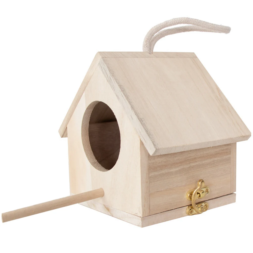 

Wooden Birdhouse Pet Bird Nest Outdoor Cage for Parrots Decor Hanging Sleeping Birds House Resting Long Pole Easy Clean