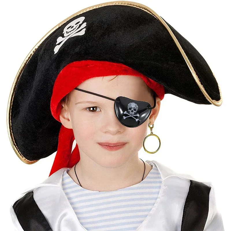 Chapeau de Pirate noir et rouge, accesorios de disfraz de capitaine de pirata, casquette de crâne imprimé