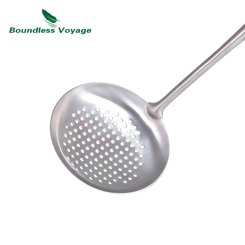 Boundless Voyage Titanium Wok Spatula, Soup Ladle and Strainer Spoon with Long Heat Resistant Wood Handle Kitchen Utensil Set