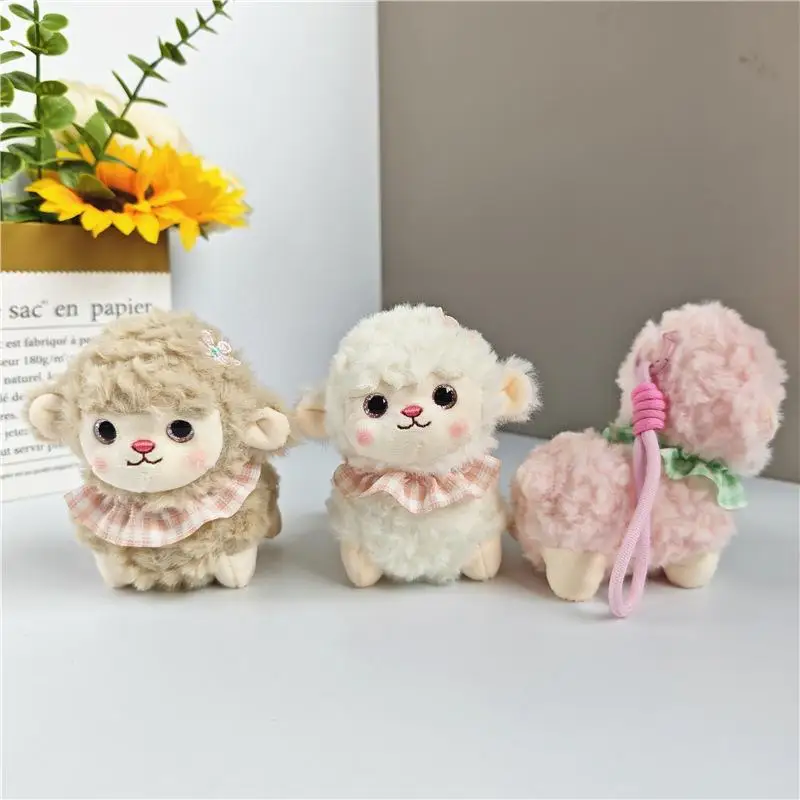 ! Soft Fluffy Lamb Plush Toy With Fuzzy Fabric Cute Plaid Ruffle Collar Perfect Kids Gift Bedroom Decor