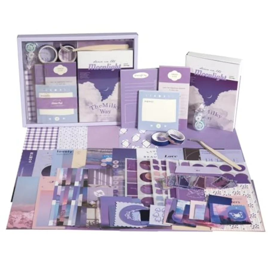 

Scrapbook Photo Album Supplies Kit with Tweezers and Glue Tape Romantic Stationery Aesthetic Junk Journal Kit, Scrapbooking Pap