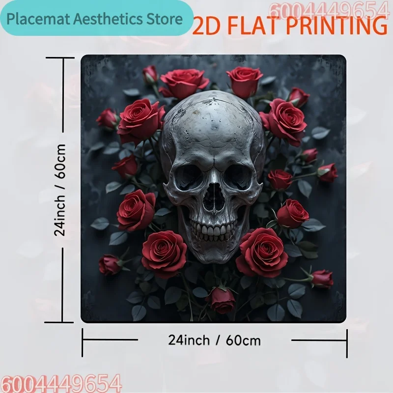 , Dust Cover for Washing Machine, Featuring a 2D Flat Print of a Skeleton And Rose Design, Perfect for Halloween Gifts. This Abs