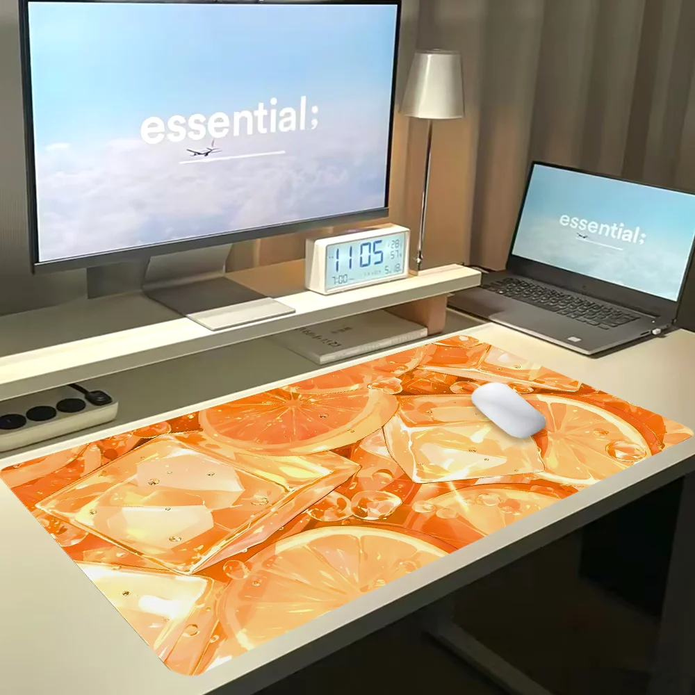 Alas Mouse Es Oranye Aksesori Meja Besar Alas Meja Alas Mouse dengan Dasar Karet dengan Tepi Jahitan Alas Keyboard Anti Selip untuk Teman