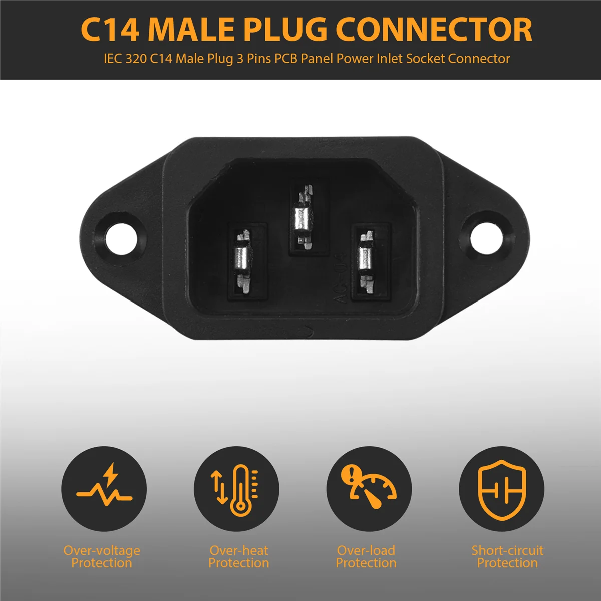 IEC 320 C14 Male Plug 3 Pins PCB Panel Power Inlet Socket Connector