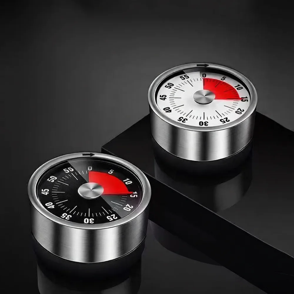 Kitchen Timer Mechanical Countdown Clock Stainless Steel Professional Study Time Manager Manual Alert Device For Home Cooking