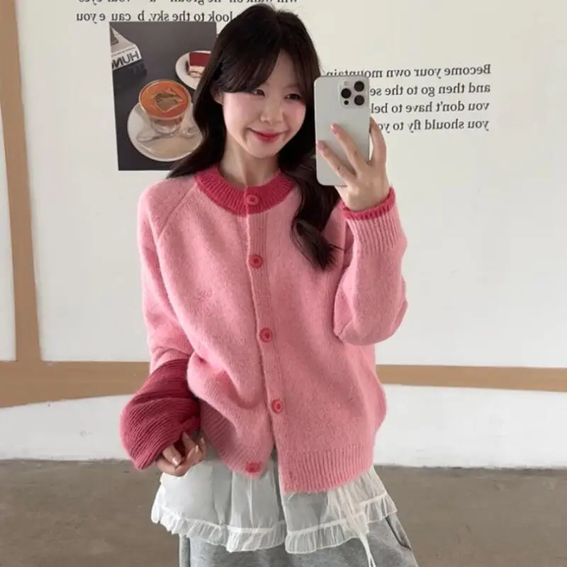 

Spring and Autumn Short Sweater Cardigan Coat Women Sweet Style Knitted Thick Fashion Solid Color Soft Warm Cotton Knit Sweater