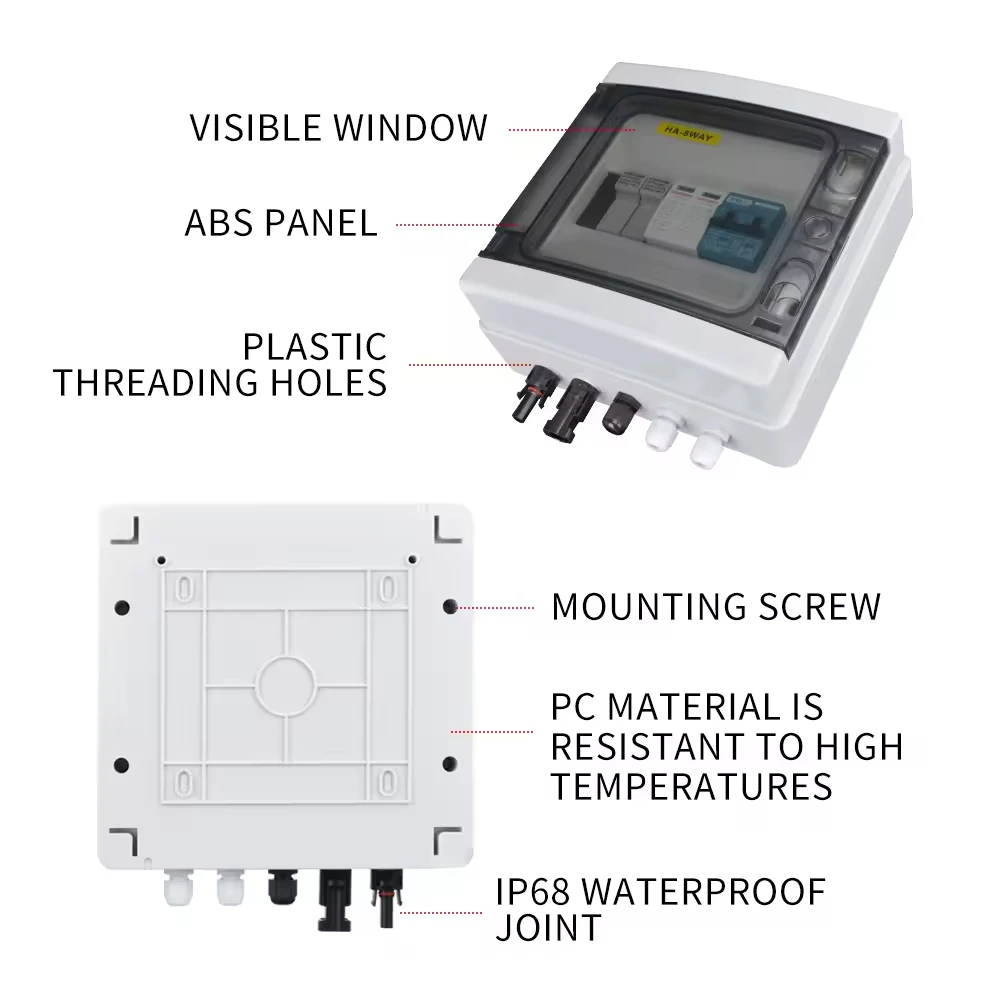 Boîte de combinaison solaire photovoltaïque PV DHLX-PV1/1, avec Protection contre la foudre, 1 entrée, 1 sortie, fusible MCB SPD, boîte étanche IP65 8 voies