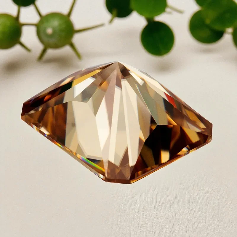 Hochwertiger Moissanit-Stein im Radiant-Schliff, Champagnerfarbe, loser Edelstein mit Zertifikat, bestandenem Diamanttester, für Schmuck – Detail 6