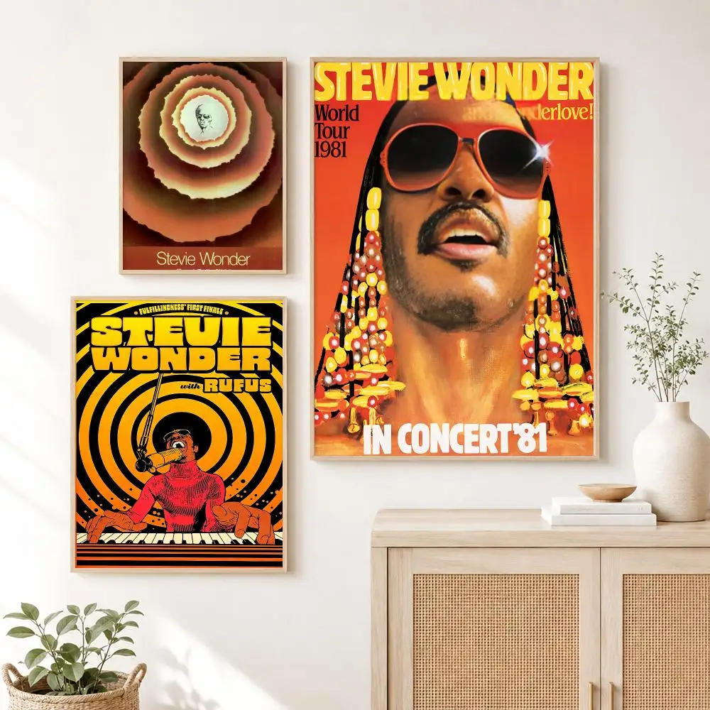 Classic Singer S-Stevie Wonder Poster Self Adhesive Wall Art Decor for Bedroom Living Room Office Home Decor Gift