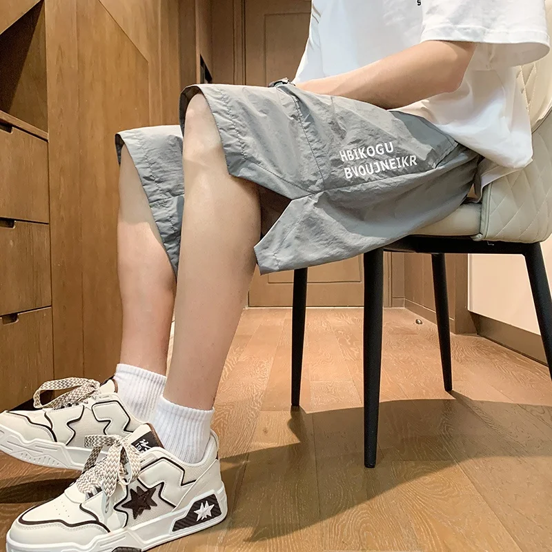 

Мужские летние повседневные брюки из ледяного шелка прямого кроя, укороченные, легкие, модные, для подростков