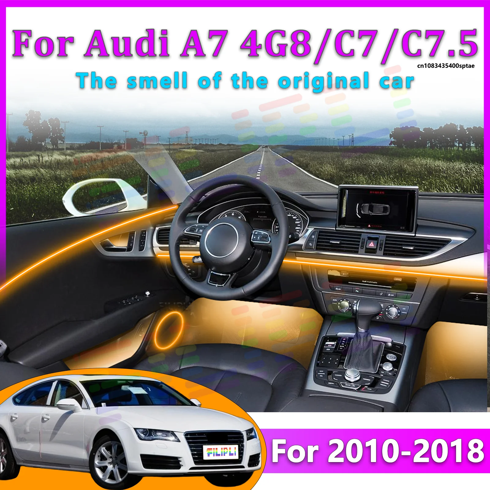 

Для Audi A7 2010-2018: Светодиодная RGB-подсветка салона, оптоволоконная неоновая невидимая атмосферная лента, декоративная подсветка с управлением через приложение