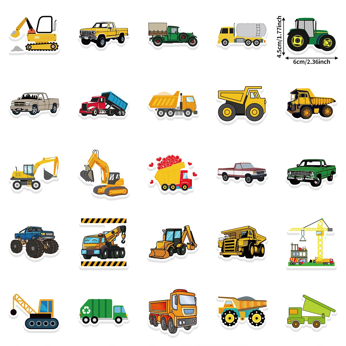 50 Cartoon Construction Vehicle Stickers, Graffiti Style, Elements of Excavators, Trucks, and Mixers, DIY Decoration Materials for Journals