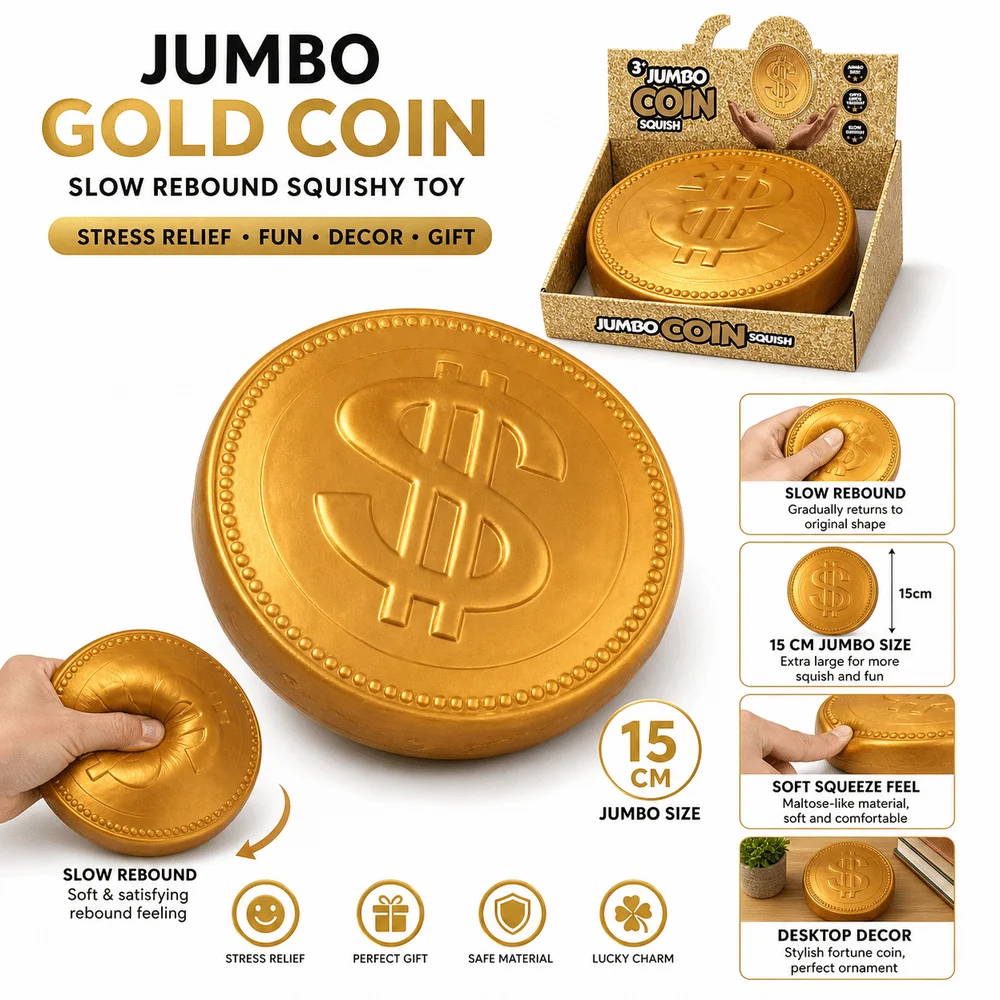 15cm Extra Large Big Gold Coin Squeeze Embossed Dollar Sign Soft Maltose Fidget Toy Realistic Coin Shape Fidget