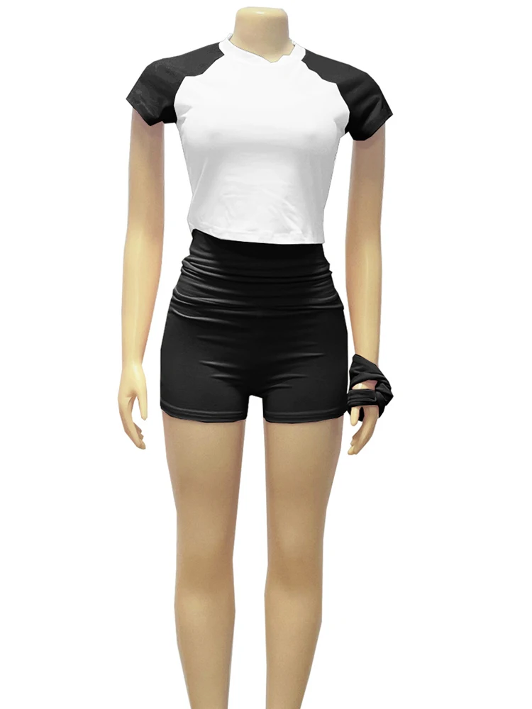 クリセスウィメンズカラーブロッククロップトップとマッチングショーツセット2ピースアウトフィットスポーティニットアクティブセットナイトクラブアウトフィット