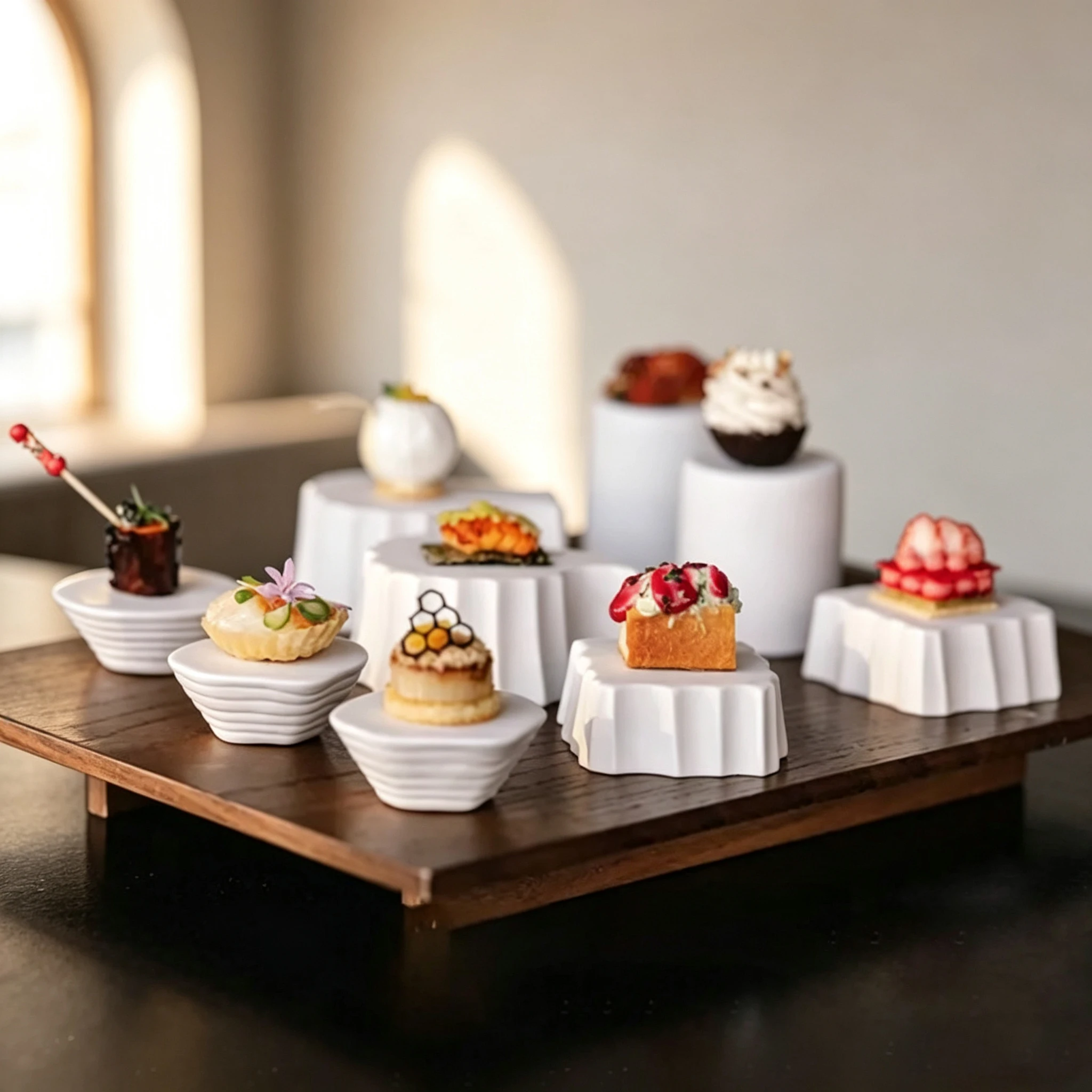 White Ceramic High-legged Creative Dessert Plate Sushi Snack Plate Molecular Dish Restaurant Irregular Shaped Round Tableware