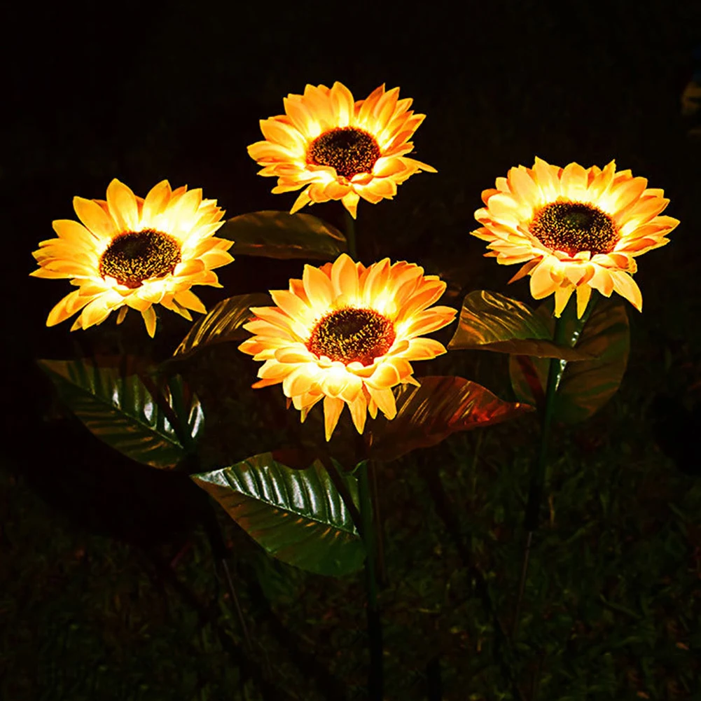 Sunflower Garden Light Solar Powered Stake Light Auto On/Off Landscape Light IP65 Waterproof Lawn Lamp for Outside Ornaments