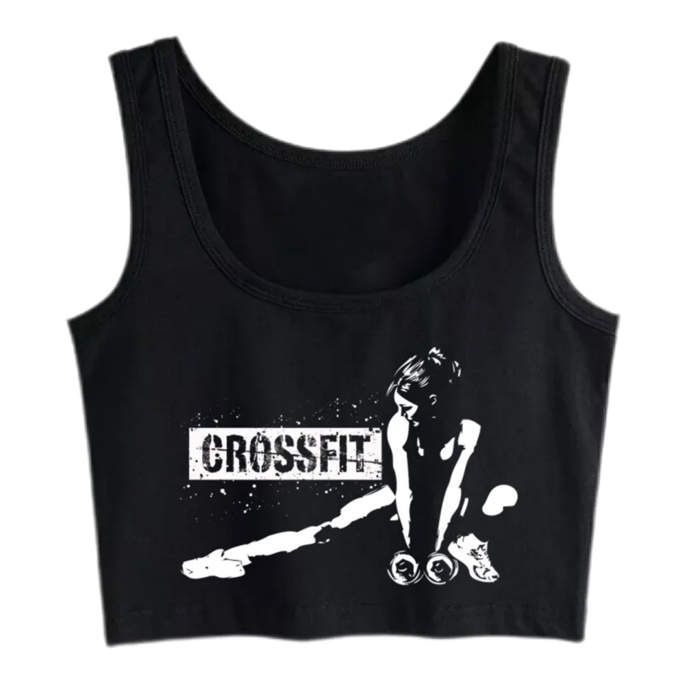 The Crossfit Graphics Sexy Slim Fit Crop Top Women\'s Sports Fitness Training Cotton Tank Tops Gym Workout Camisole