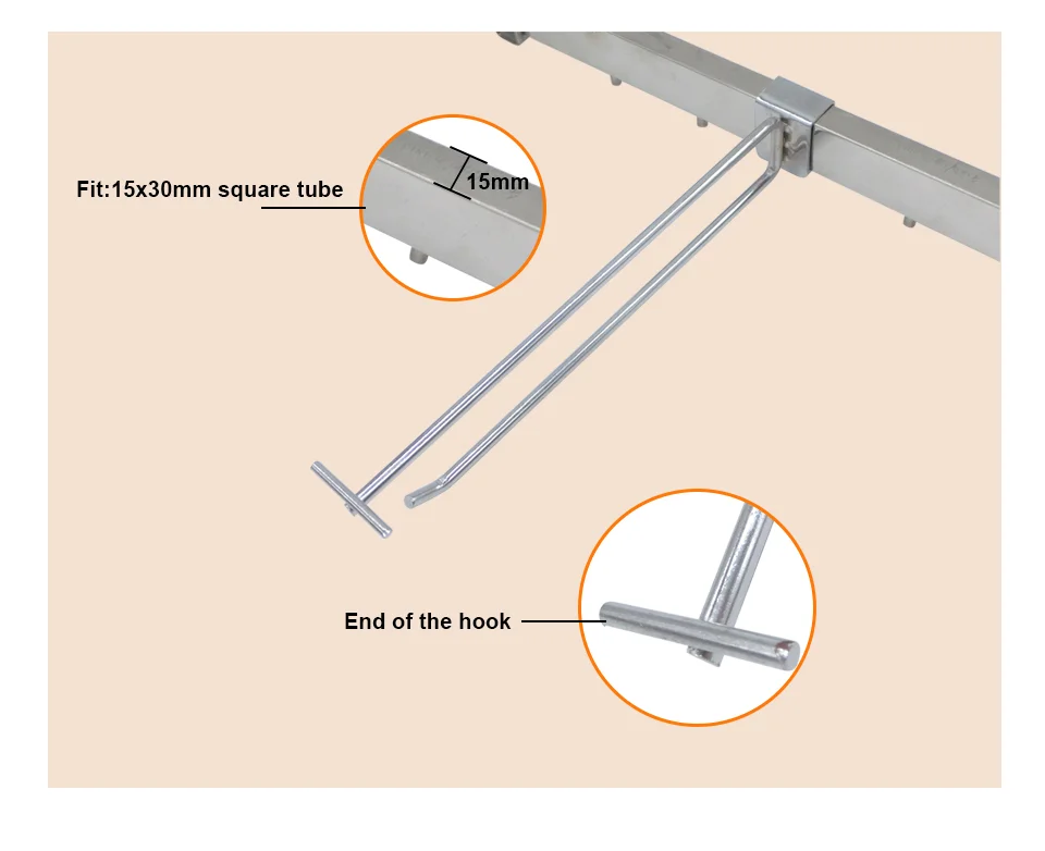 FuWell Slatwall Hooks Supermarket Display Hook Hanger 150/200/250/300/350mm Silver/Black/White Fit for 30x15mm Square Tube