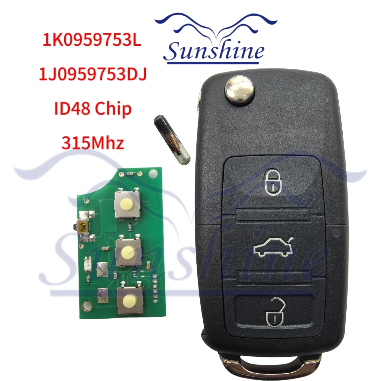 

Sunshine 1J0959753DJ 1K0959753L 3-кнопочный дистанционный ключ 315 МГц ID48 для VW Golf 4 5 6 Jetta Passat CC Tiguan Polo Beetle Touran