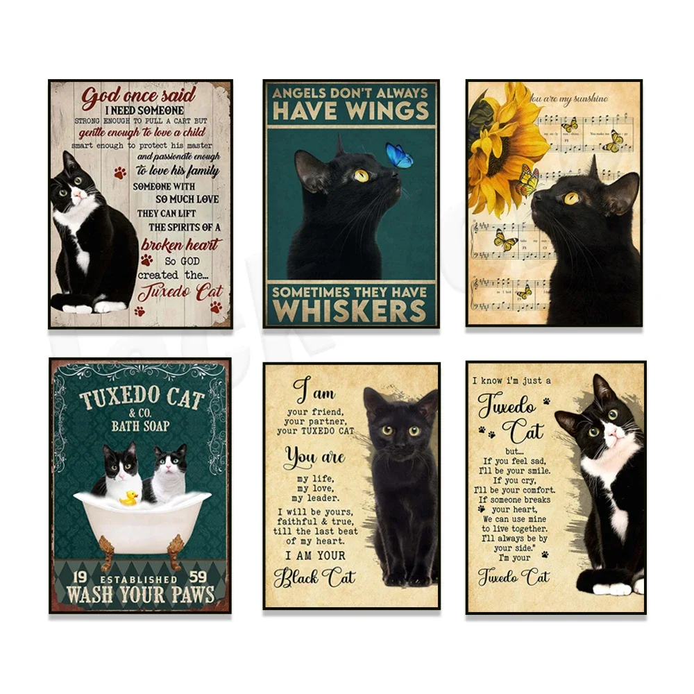 Tuxedo cat poster and canvas, I am your friend art, funny cat bathroom tub washing paws wall art, cat mom, cat dad, cat lovers