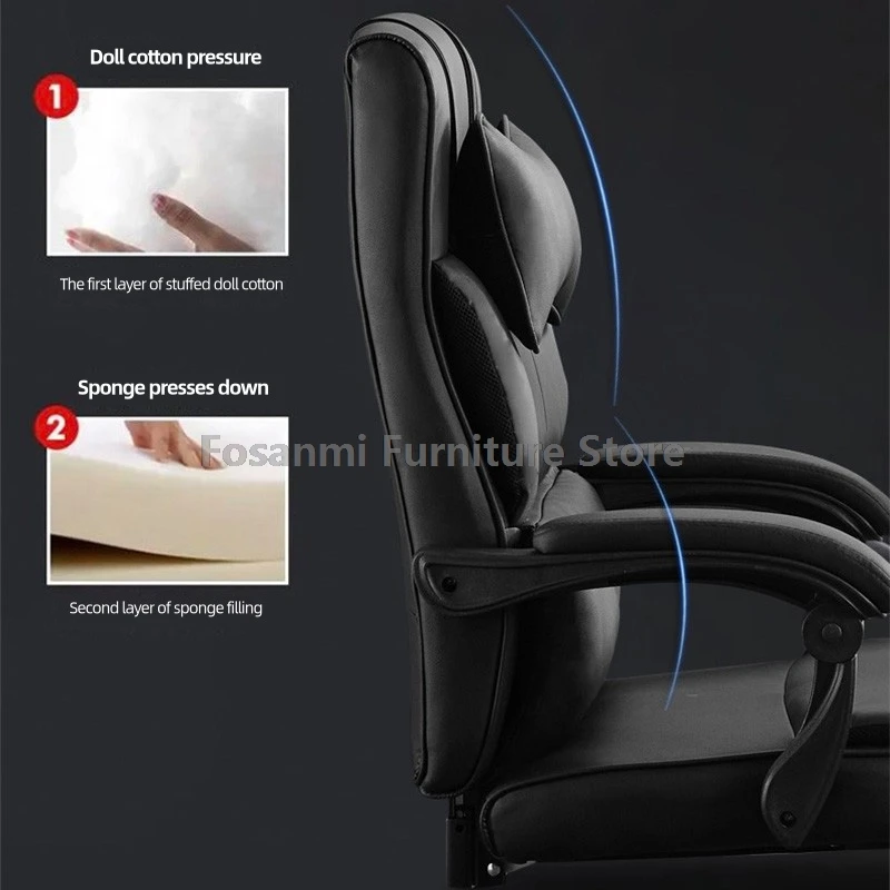 Cadeiras giratórias para jogos em casa, couro moderno, escritório, computador, encosto de cabeça ajustável, simples, estudo, escrita, cadeira com apoio para os pés