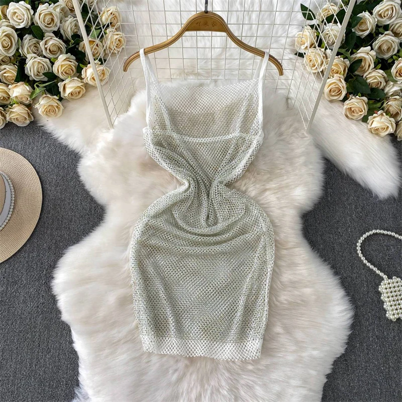 Hochwertige Damenbekleidung Strandmode Urlaub Diamant Sexy Spaghettikleid Damenkleidung Camisole Nachtclub Sommerkleider – Detail 5