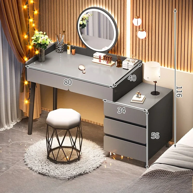 Dresser side cabinet integrated small apartment bedroom light luxury desk bedside storage cabinet makeup table view 4
