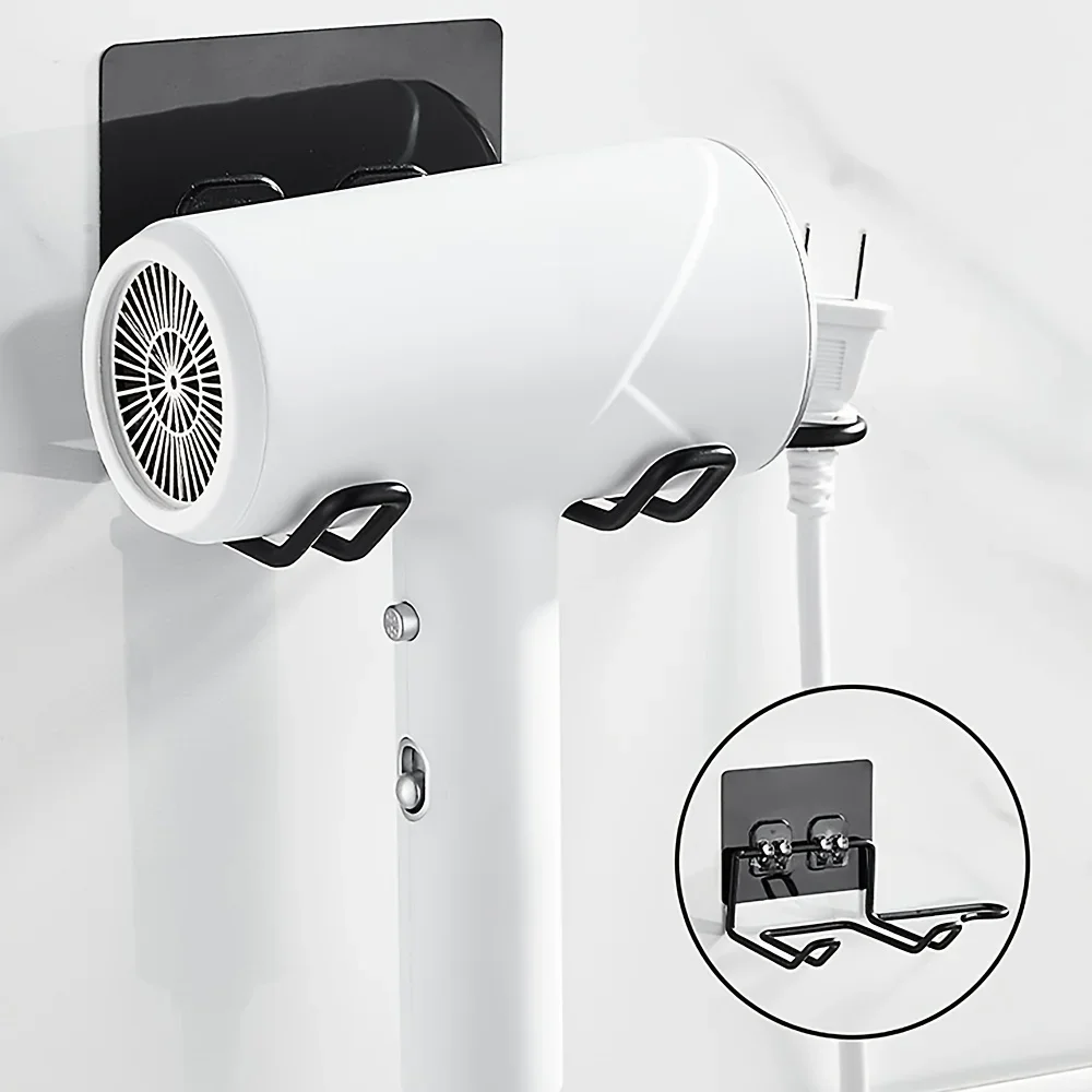 1pc Stainless Steel Hair Dryer Holder, Wall Mounted Organizer Rack for Straightener and Curling Iron, Bathroom Storage Shelf,