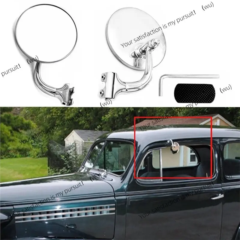 2-Pack, Retro Classic Car Silver Round Side View Mirror Kit view 6