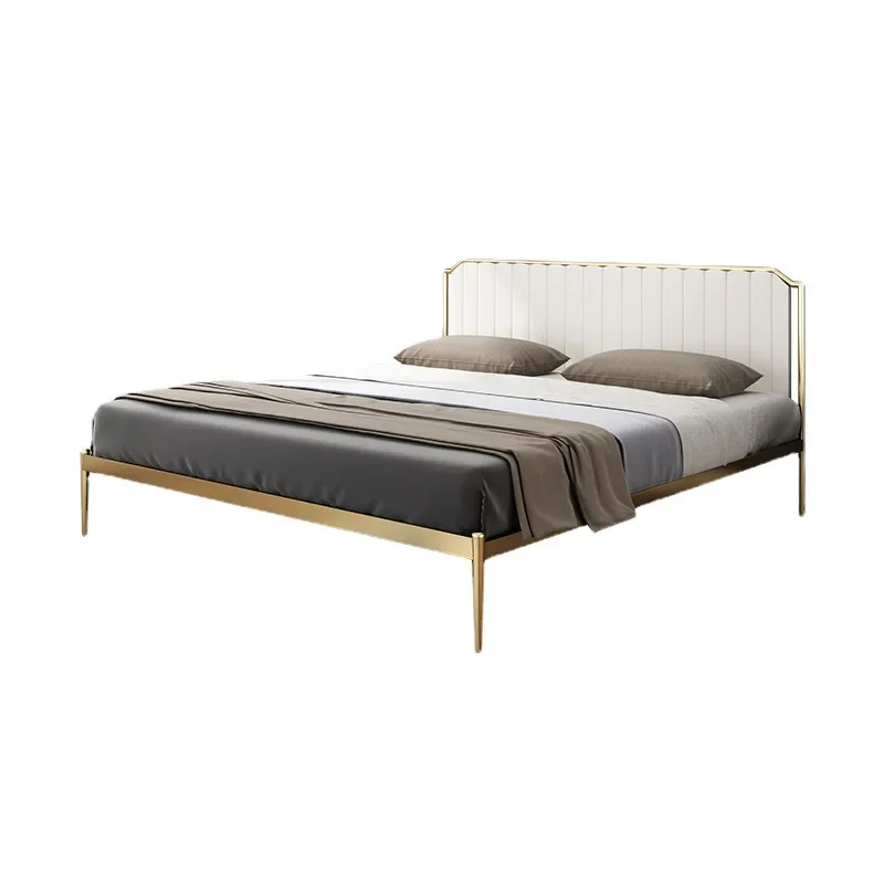 

Nordic style light luxury metal bed, master bedroom double single iron frame bed