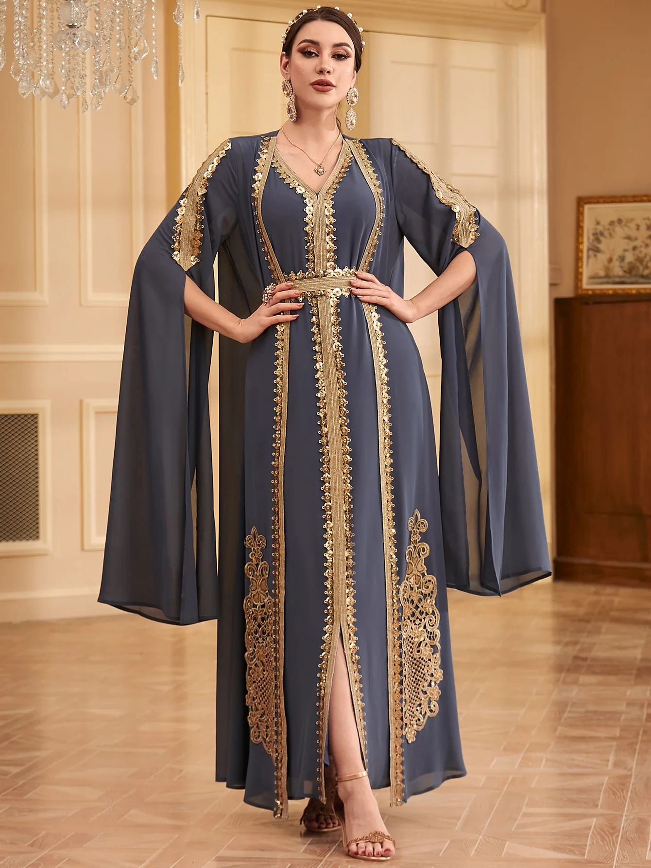 Robes de soirée kimono ouvertes pour femmes, Eid Ramadan, Abaya, Robe longue brodée, Maroc, Dubaï, Islam Vêtements, Kaftan éducatif, Ensemble 2 pièces