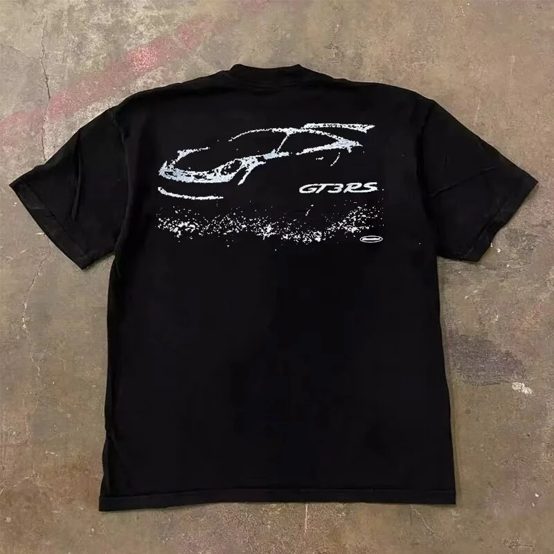 Loose Fit Cotton T-Shirt Unisex Short Sleeve Double Thread 3A260g Retro American Style for Couples Men Women Breathable Summe...