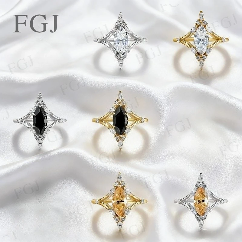 Vintage Marquise-Schliff Moissanit-Ring - 925 Silber D-Farbe/Schwarz/Champagner Feiner Schmuck Verlobungs- und Muttertagsgeschenk für Frauen – Detail 1