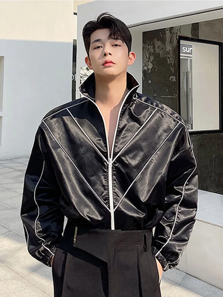 

Men's Personality Casual Jacket Contrast Color Splicing Inlay Stripe 2022 SpringNew Korean Style Fashionable Tops 2A1837