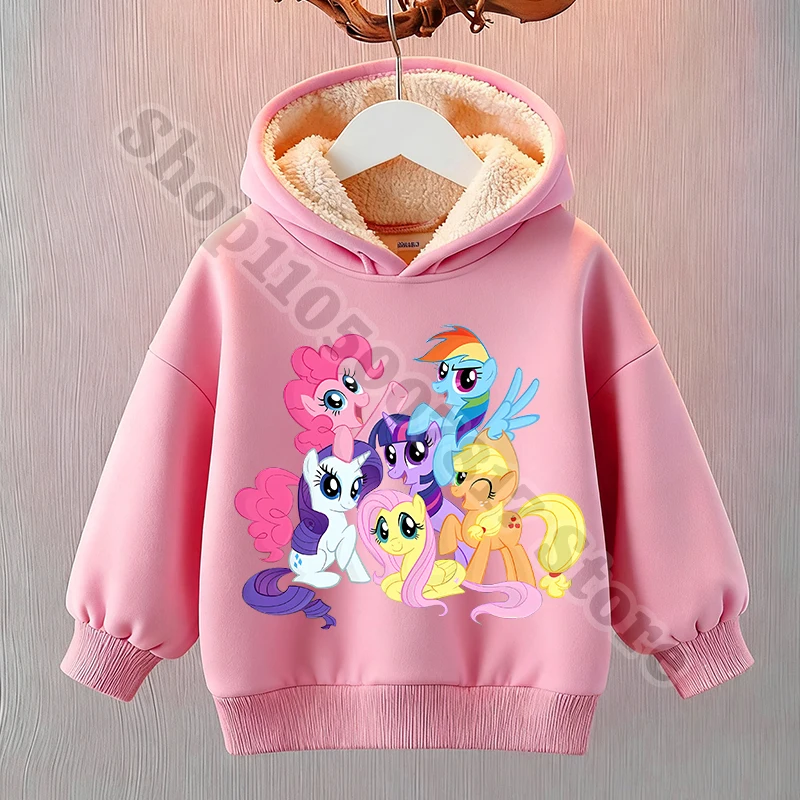 Felpe con cappuccio carine per bambini Cartoon My Little Ponys Ragazza Felpa con cappuccio in pile Top a maniche lunghe Felpa con cappuccio moda casual per bambini Regalo di Natale
