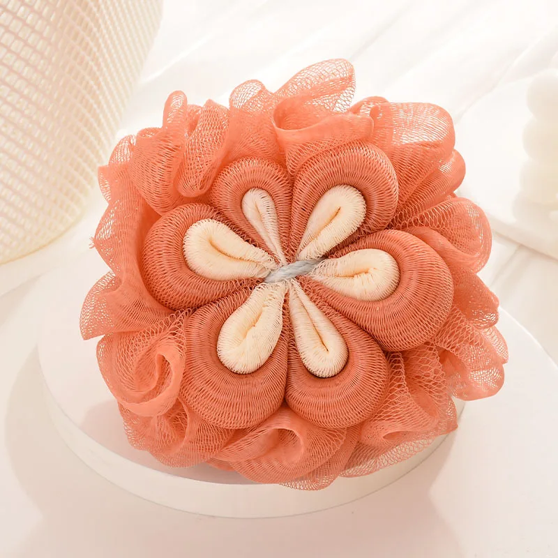 Flower Shaped Bath Balls Color Blocking PE Bath Flower Soft Mesh Scrubbing Bubble Net Two Color Bath Flower Bathing Accessories