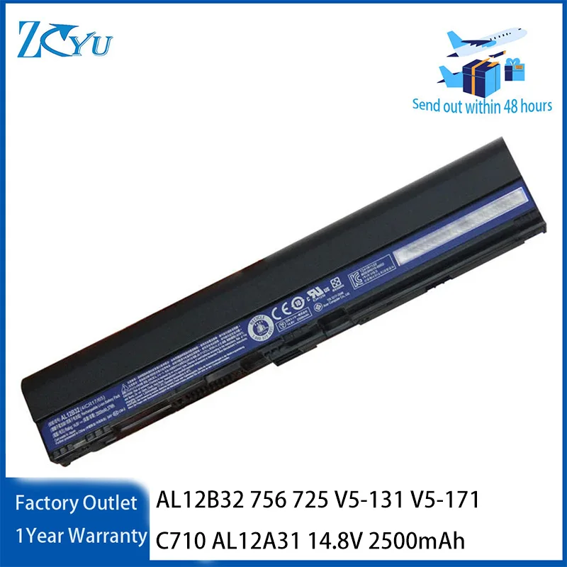 AL12B32 Laptop Battery for Acer TravelMate Aspire One 756 725 V5-131 V5-171 C710 AL12A31 14.8V 2500mAh