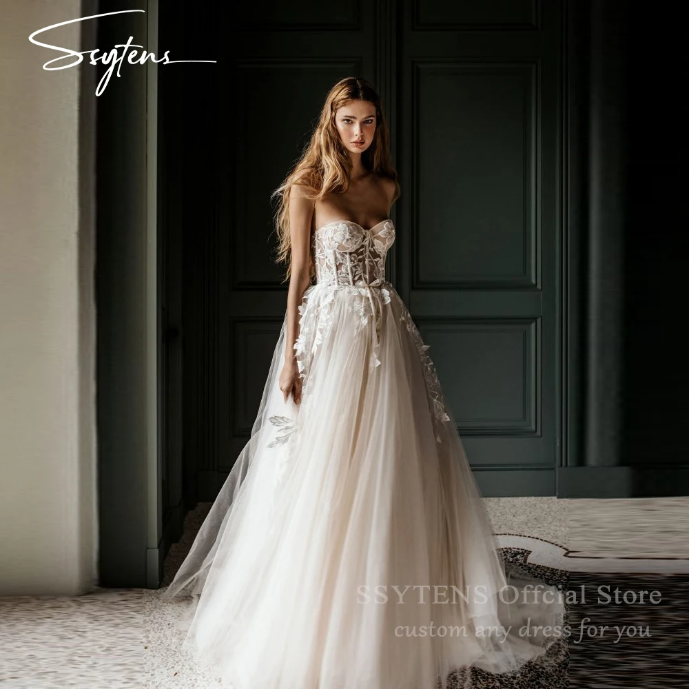 Ssytens boho 3d flor uma linha vestidos de casamento mulher querida personalizado formal nupcial crescido apliques sob medida rode de morrie