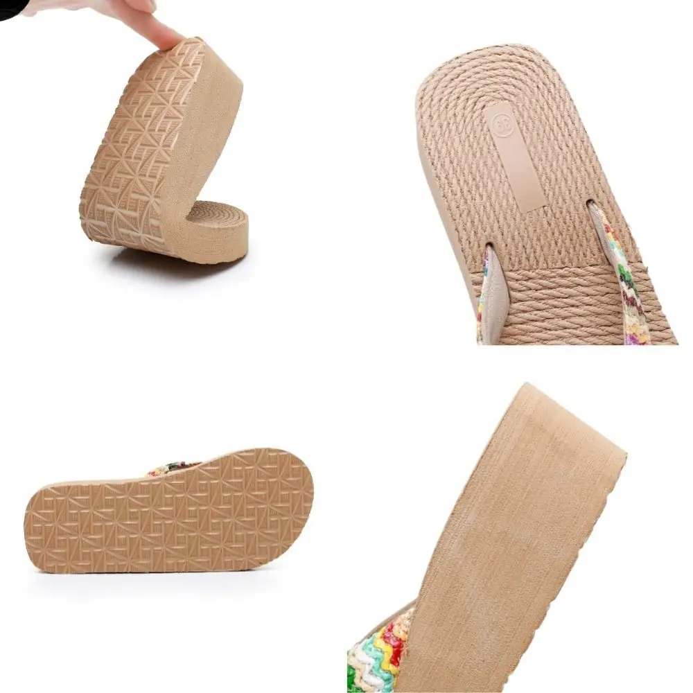 

Этнические богемные шлепанцы на танкетке, нескользящие плетеные вьетнамки, повседневная пляжная обувь для отпуска