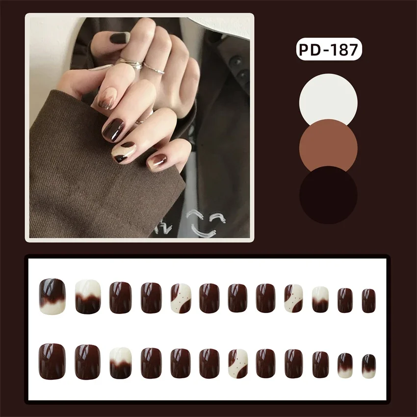 

24Pcs/Set White Halo Fake Nails Sweet Cool Design Press on Nail Tips Full Coverage Removable Round Head Wearing False Nails Art